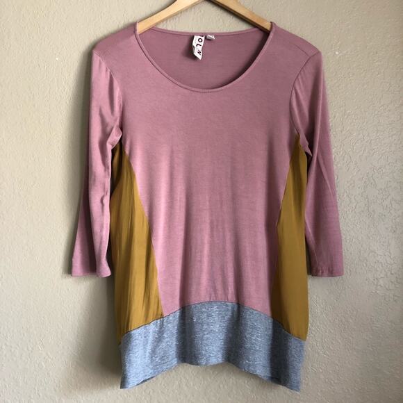 Anthropologie Tops - Anthropologie Dolan Colorblock Top Mauve Mustard Grey Silky Rayon Casual Y2K